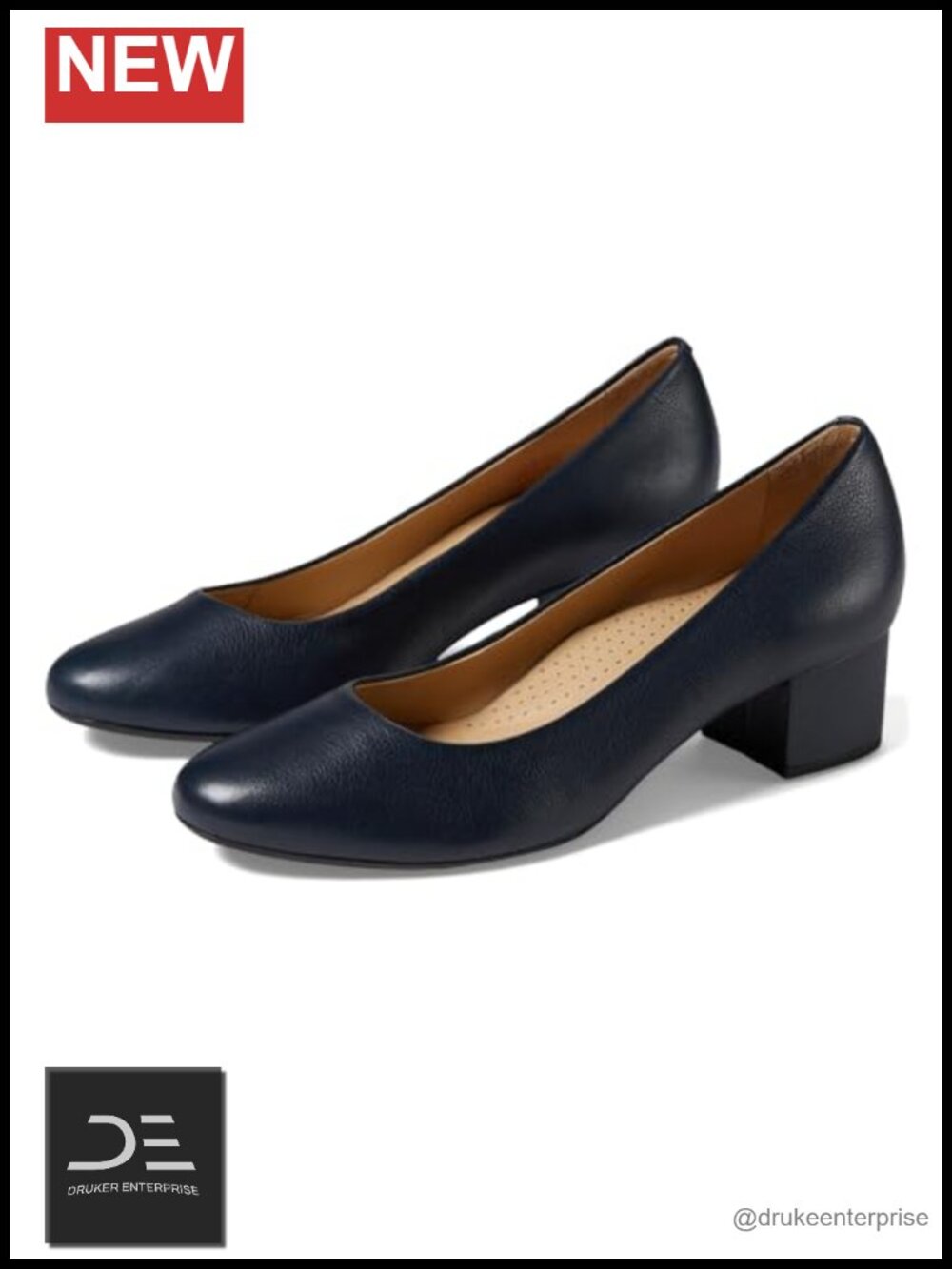 Genuine Leather Women's Block Heel Pumps with Gel Cushioned Footbed